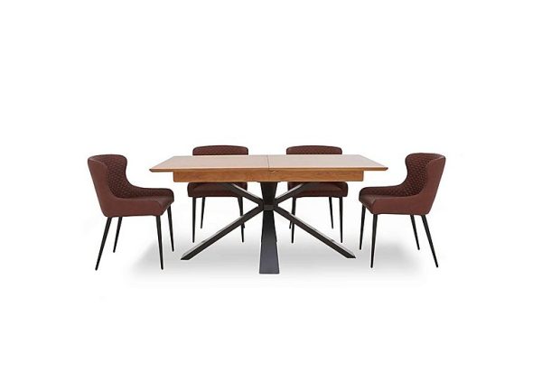 Hanoi Extending Table with Metal Base and 4 Faux Leather Dining Chairs