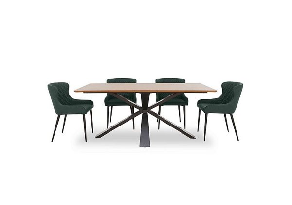 Hanoi Fixed Table with Metal Base and 4 Faux Leather Dining Chairs   Bottle Green