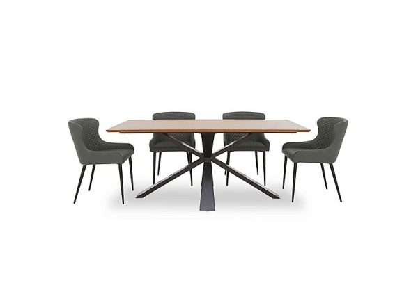 Hanoi Fixed Table with Metal Base and 4 Faux Leather Dining Chairs   Slate Grey