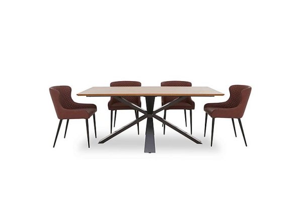 Hanoi Fixed Table with Metal Base and 4 Faux Leather Dining Chairs