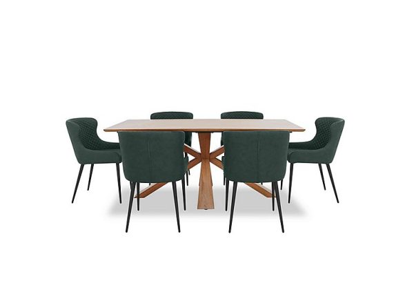 Hanoi Fixed Table with Wooden Base and 6 Faux Leather Dining Chairs   Bottle Green