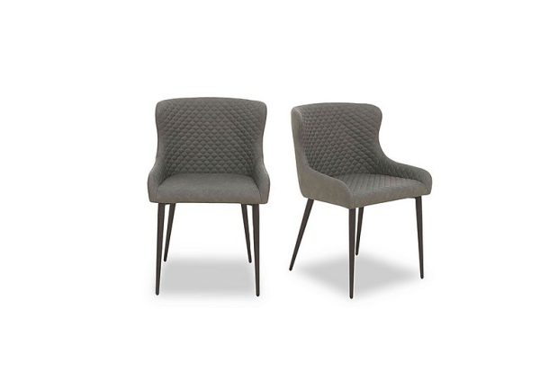 Hanoi Pair of Faux Leather Dining Chairs   Slate Grey