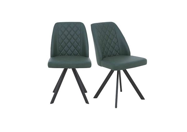 Mars Pair of Faux Leather Swivel Dining Chairs   Green