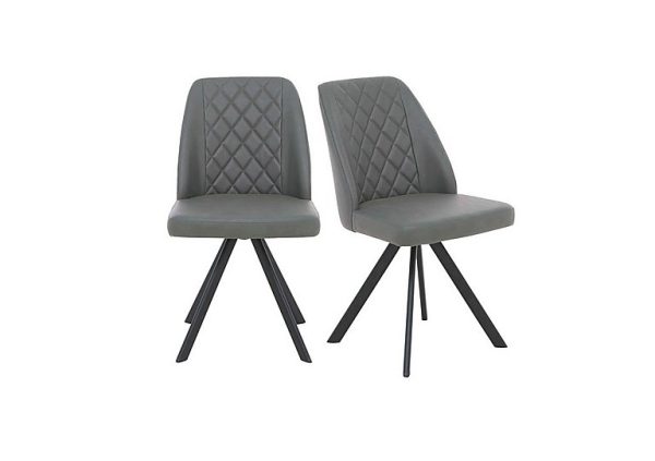 Mars Pair of Faux Leather Swivel Dining Chairs   Grey