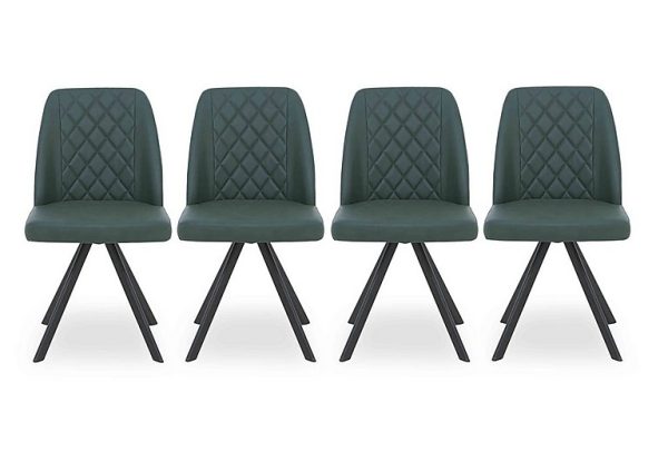 Mars Set of 4 Faux Leather Swivel Dining Chairs   Green