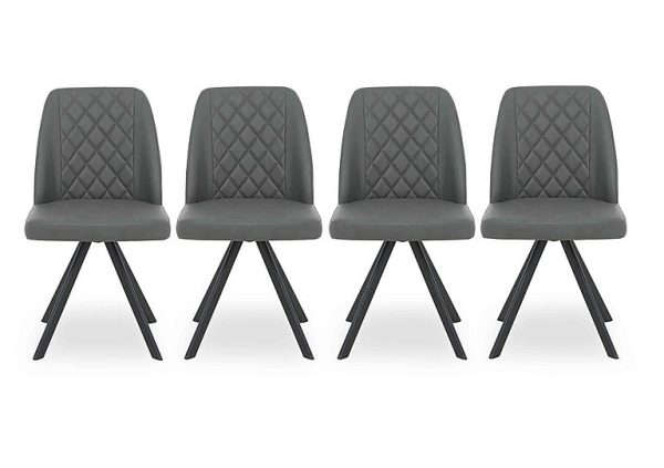 Mars Set of 4 Faux Leather Swivel Dining Chairs   Grey