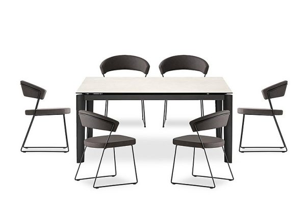 Connubia   Rosa 160cm Medium Extending Dining Table with Salt White Ceramic Top and Black Metal Legs and 6 New York Chairs