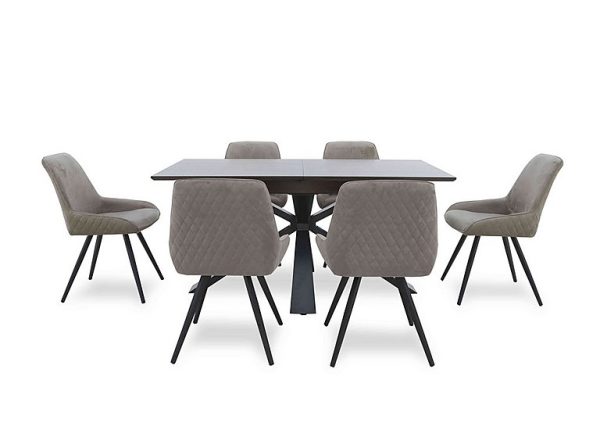 Saigon Extending Table with Metal Base and 6 Taupe Velvet Dining Chairs   Taupe