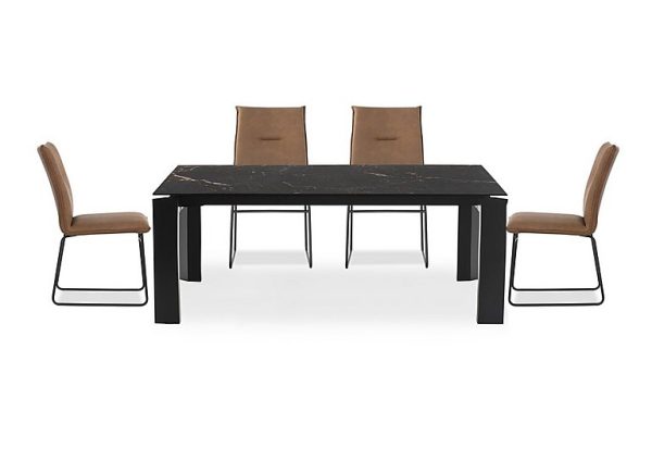 Connubia   Viola 220cm Extra Large Extending Dining Table with Calacatta Ceramic Top and Graphite Wooden Legs and 4 Maya Chairs   Tobacco