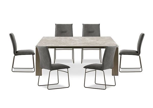 Connubia   Viola 180cm Large Extending Dining Table with Arenaria Ceramic Top and Lava Metal Legs and 6 Maya Chairs   Lava