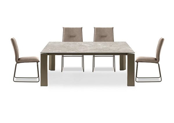 Connubia   Viola 180cm Large Extending Dining Table with Arenaria Ceramic Top and Lava Metal Legs and 4 Maya Chairs   Desert