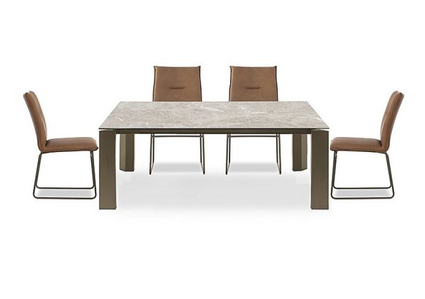 Connubia   Viola 180cm Large Extending Dining Table with Arenaria Ceramic Top and Lava Metal Legs and 4 Maya Chairs   Tobacco