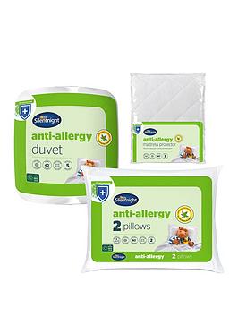 Silentnight Anti Allergy 105 Tog Duvet Pillow Pair And Mattress Topper Bedding Bundle   White