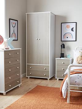 Very Home Miami Fresh Kids 3 Piece Package  2 Door 2 Drawer Wardrobe 5 Drawer Chest 3 Drawer Bedside Chest  Grey | Bed Sava