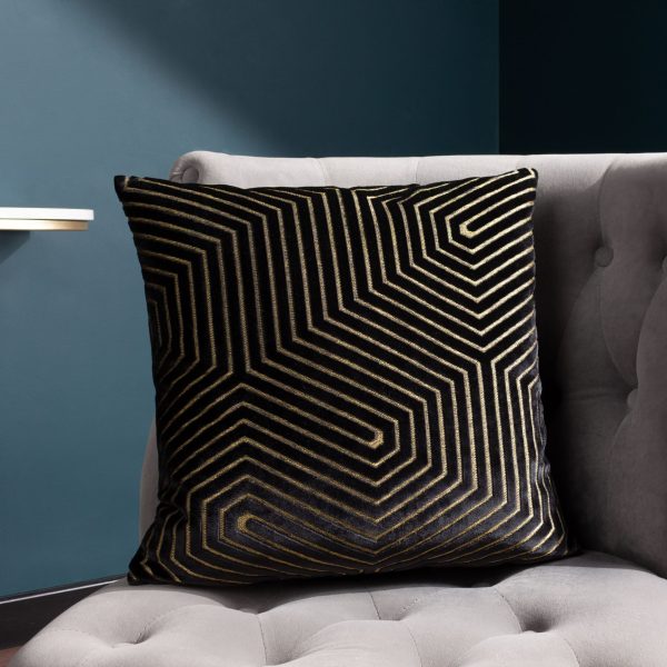 Geo Embossed Feather Cushion   Black