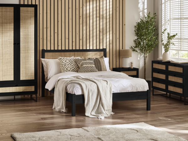 Julian Bowen Padstow Rattan Double Black Wooden Bed