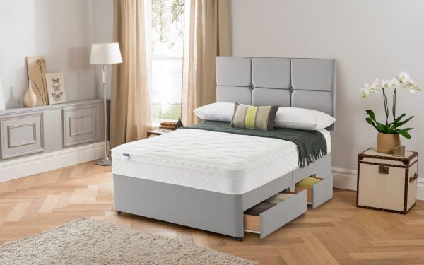 Silentnight Rio Miracoil Cushion Top Divan Bed Set Single No Headboard Required No Storage Slate Grey