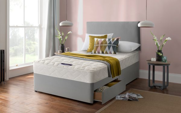 Silentnight Vilana Limited Edition Miracoil Divan Bed Set Single 2 Side Drawers Matching Paris Headboard Sandstone